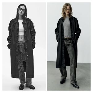 Zara Black Coated Oversized Denim Jacket Size XS/S